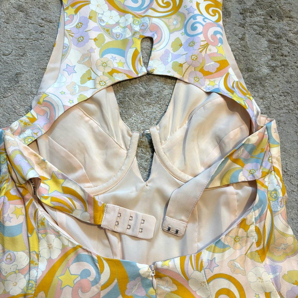 For Love & Lemons Marcia Floral Celestial Star Satin Mini Dress Size Medium - Picture 14 of 16
